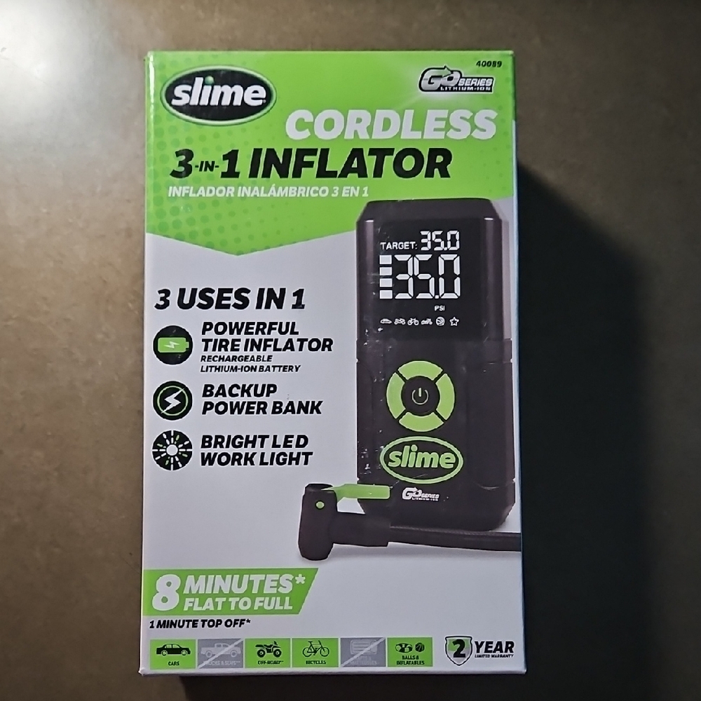Slime Rechargeable Cordless 3-in-1 Inflator, Power Bank, LED Light